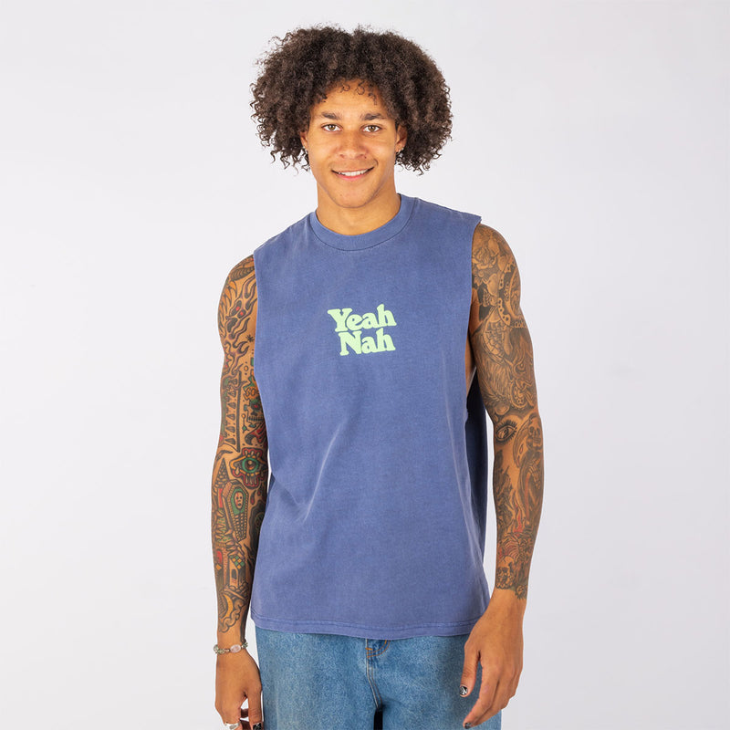 Yeah Nah Muscle Tank in Navy