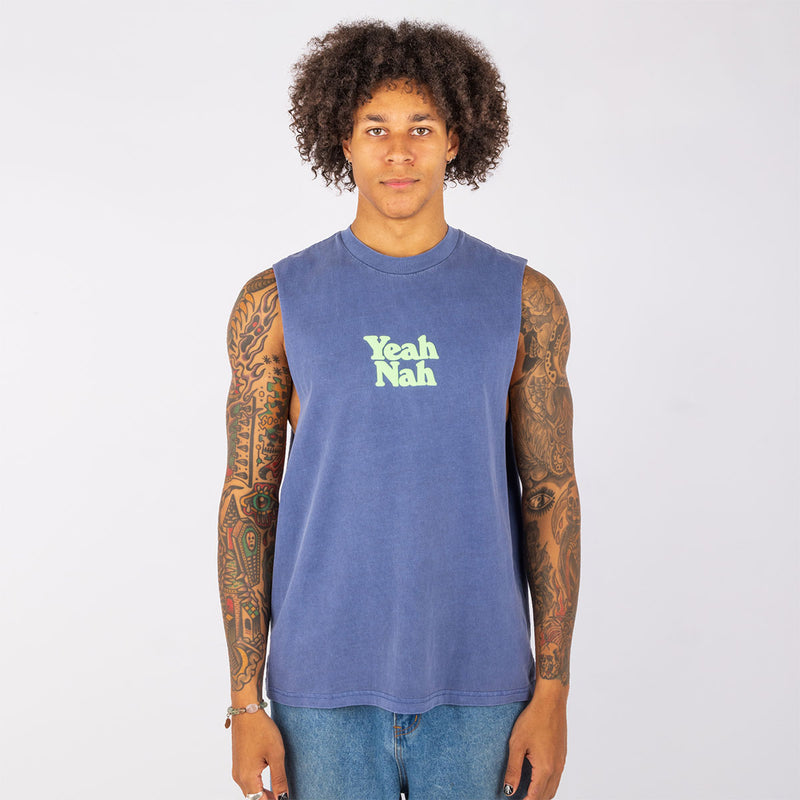 Yeah Nah Muscle Tank in Navy